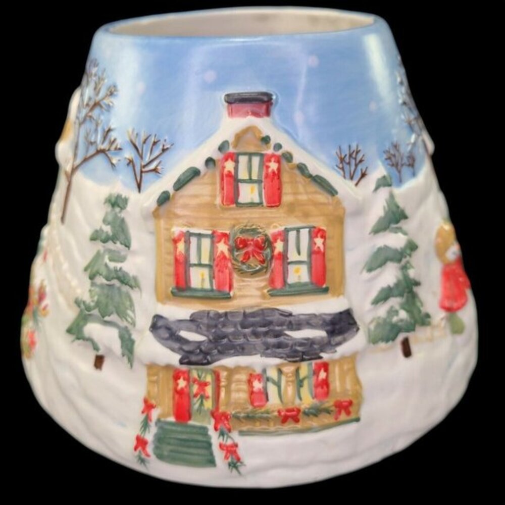Yankee‎ Candle Large Jar Shade Snow Holiday Christmas Village Scene Embossed